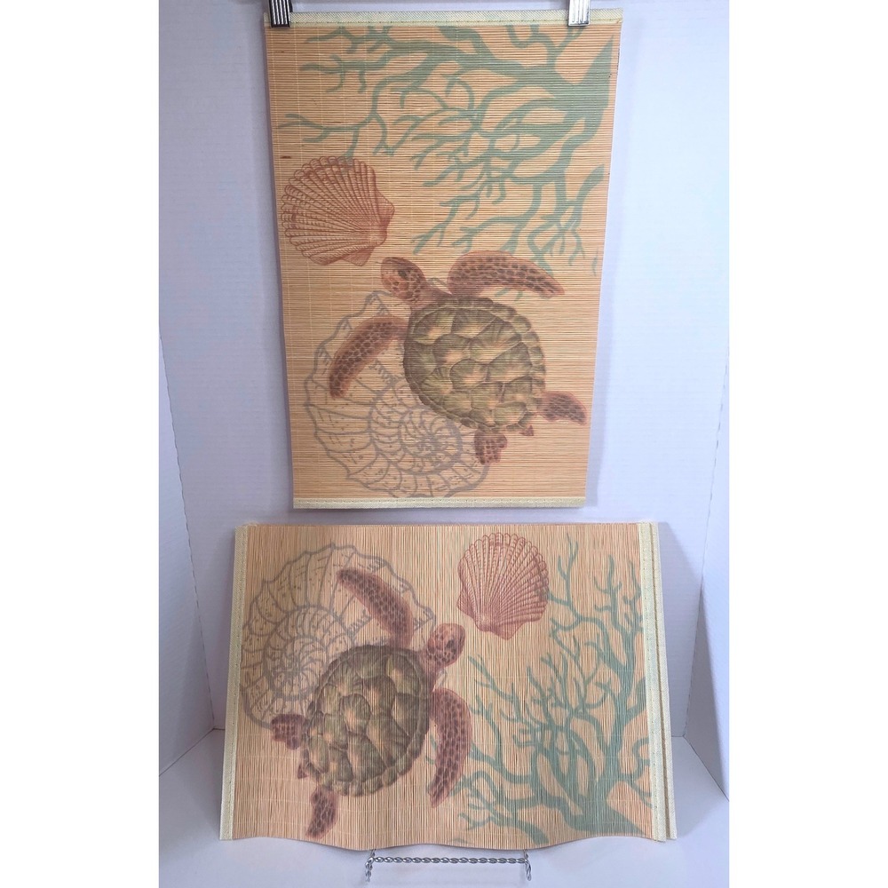 Sea Turtle Bamboo Placemat Set of 4 Coastal Beach House Decor Nautical Coral